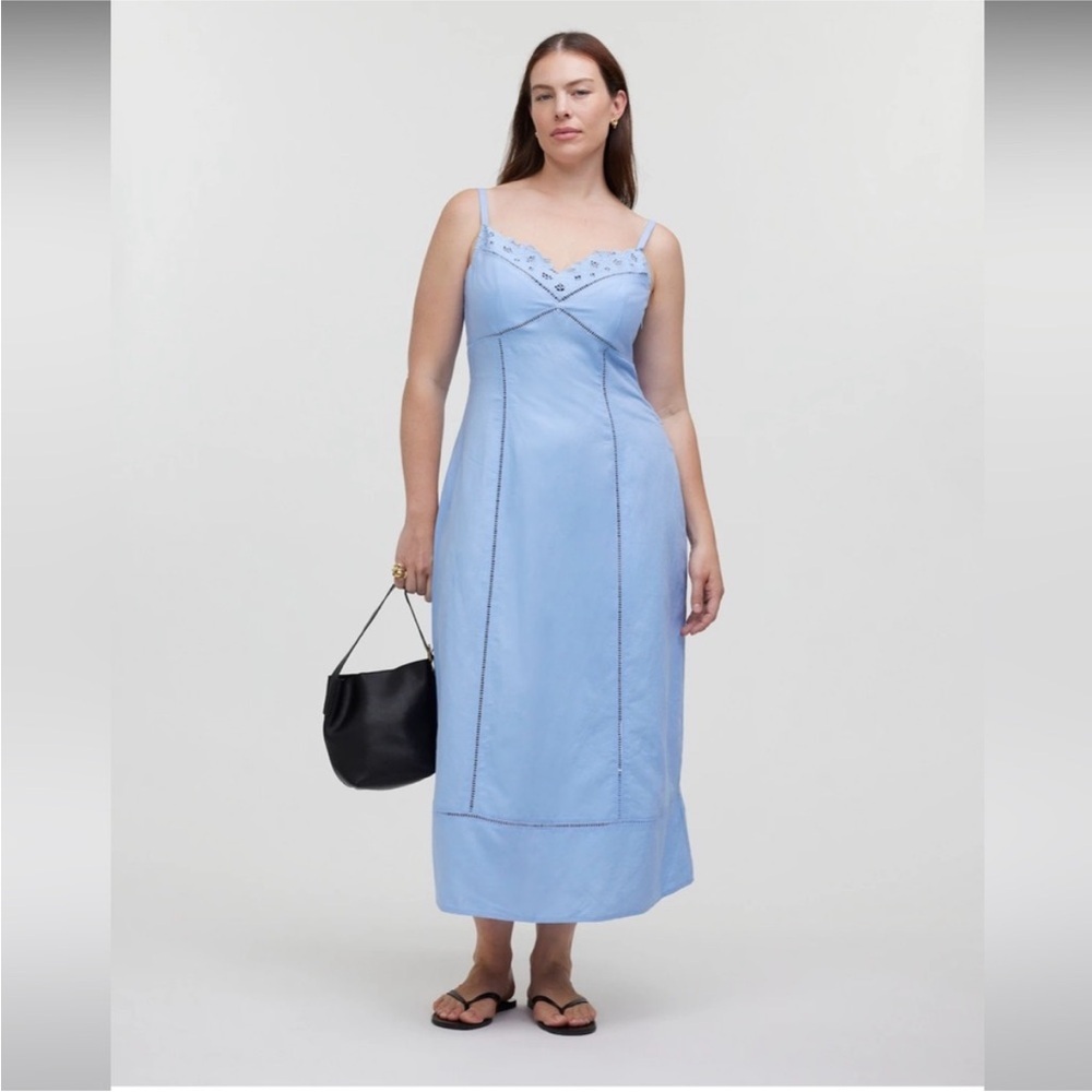 Madewell Light Blue Eyelet Trim Midi Dress